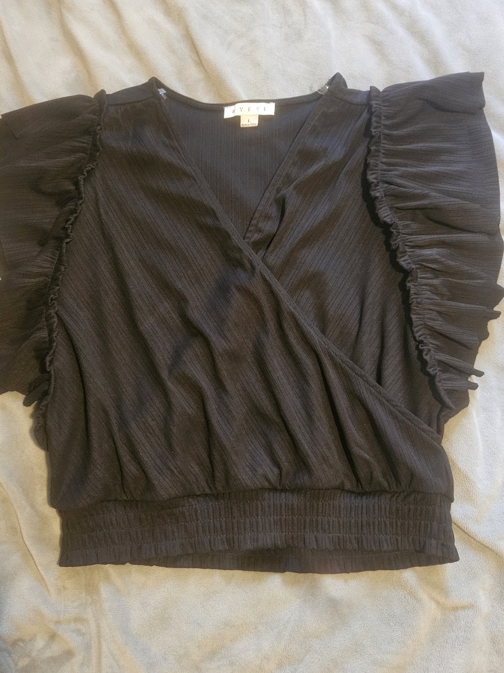 HYFVE Black Ruffle Sleeve Wrap Top